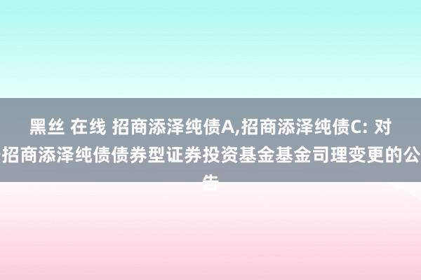 黑丝 在线 招商添泽纯债A，招商添泽纯债C: 对于招商添泽纯债债券型证券投资基金基金司理变更的公告