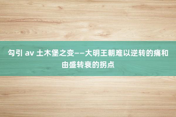 勾引 av 土木堡之变——大明王朝难以逆转的痛和由盛转衰的拐点