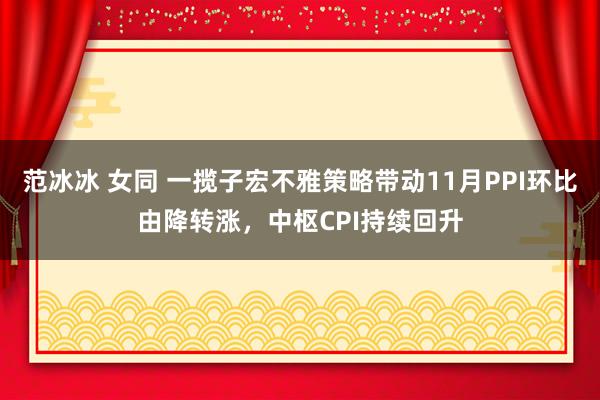 范冰冰 女同 一揽子宏不雅策略带动11月PPI环比由降转涨，中枢CPI持续回升