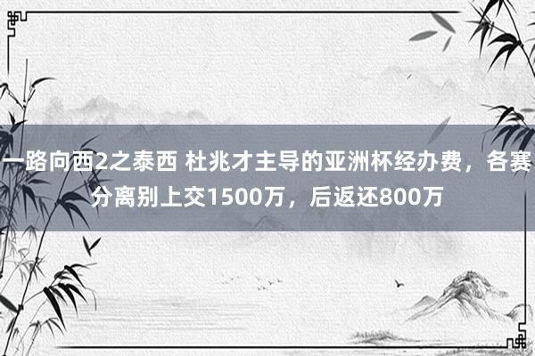 一路向西2之泰西 杜兆才主导的亚洲杯经办费，各赛分离别上交1500万，后返还800万