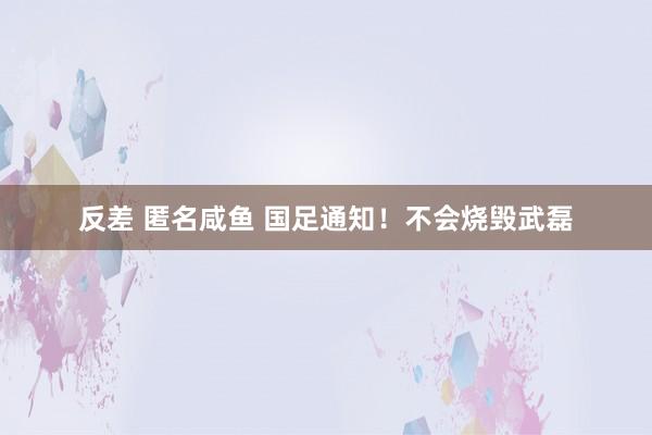 反差 匿名咸鱼 国足通知！不会烧毁武磊